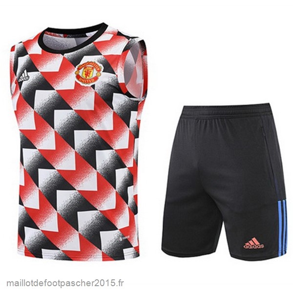 Maillot Foot Achat Entrainement Sans Manches Ensemble Complet Manchester United 2022 2023 Rouge Noir