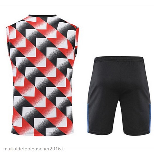 Maillot Foot Achat Entrainement Sans Manches Ensemble Complet Manchester United 2022 2023 Rouge Noir