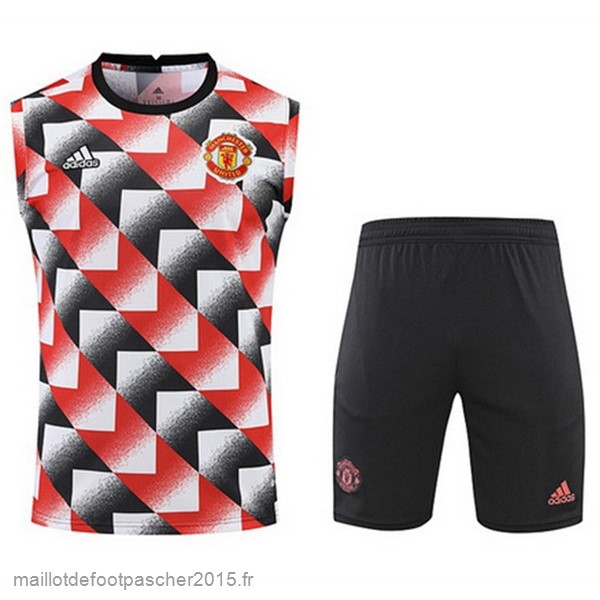 Maillot Foot Achat Entrainement Sans Manches Ensemble Complet Manchester United 2022 2023 Rouge Noir