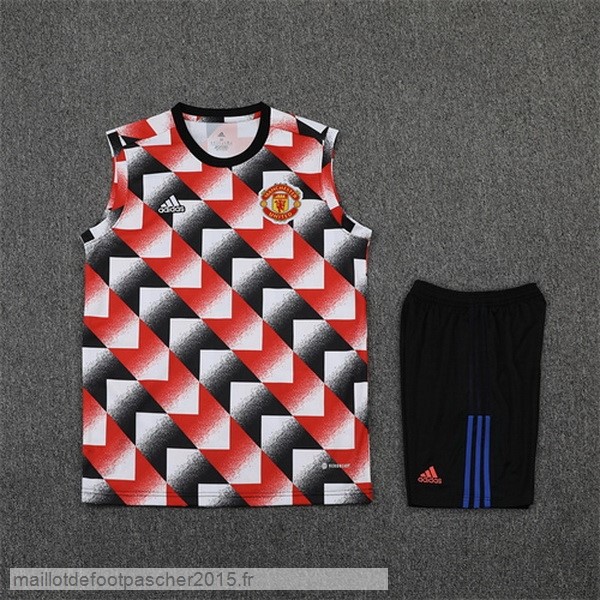 Maillot Foot Achat Entrainement Sans Manches Ensemble Complet Manchester United 2022 2023 Rouge Noir