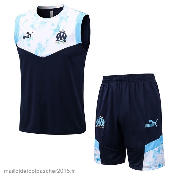 Maillot Foot Achat Entrainement Sans Manches Ensemble Complet Marseille 2022 2023 Bleu Blanc