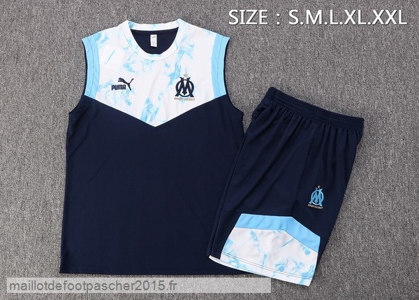 Maillot Foot Achat Entrainement Sans Manches Ensemble Complet Marseille 2022 2023 Bleu Blanc