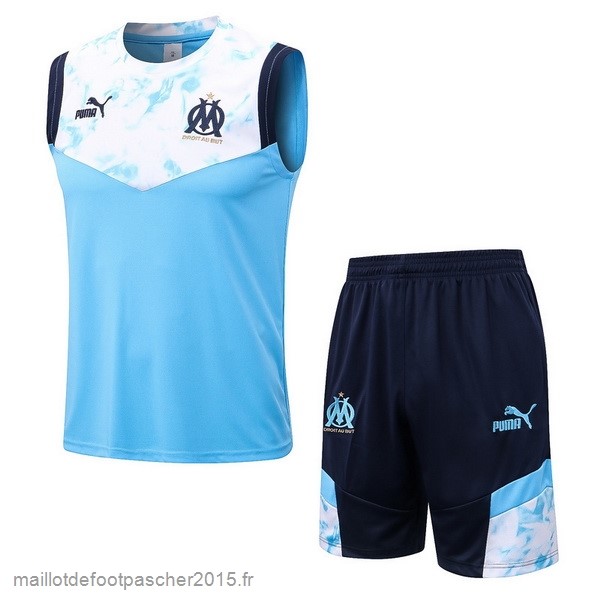 Maillot Foot Achat Entrainement Sans Manches Ensemble Complet Marseille 2022 2023 Bleu I Blanc