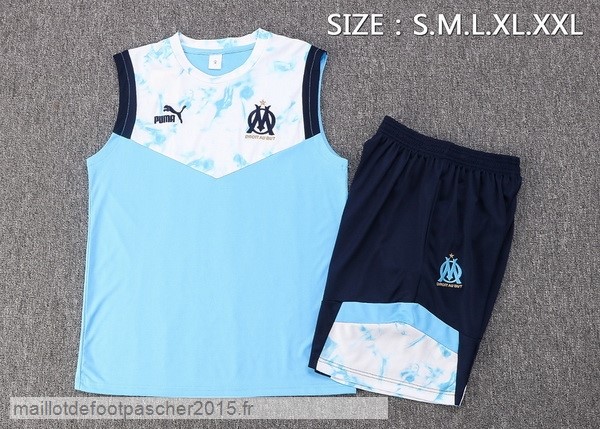 Maillot Foot Achat Entrainement Sans Manches Ensemble Complet Marseille 2022 2023 Bleu I Blanc