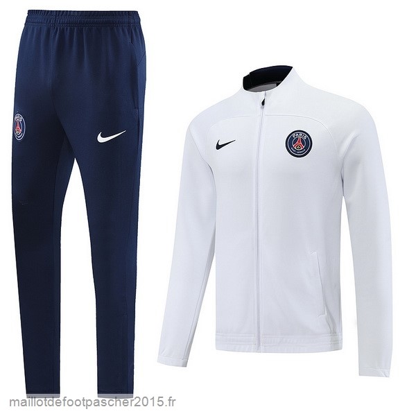Maillot Foot Achat Ensemble Complet Ensemble longue fermeture éclair vêtements De Sport Paris Saint Germain 2022 2023 Blanc Bleu