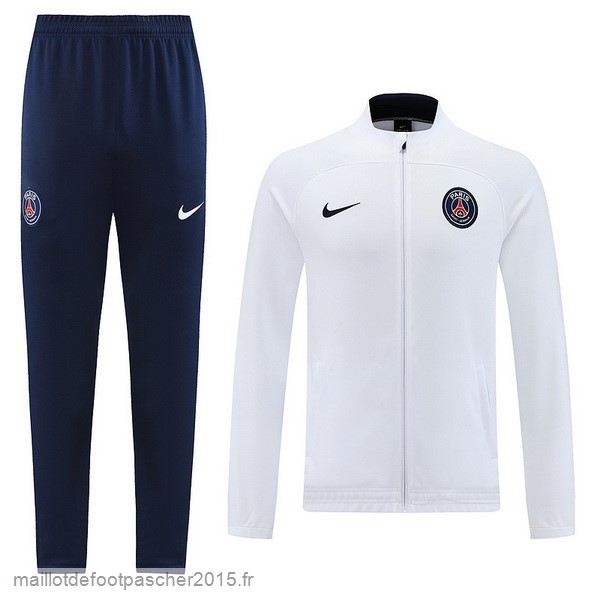 Maillot Foot Achat Ensemble Complet Ensemble longue fermeture éclair vêtements De Sport Paris Saint Germain 2022 2023 Blanc Bleu