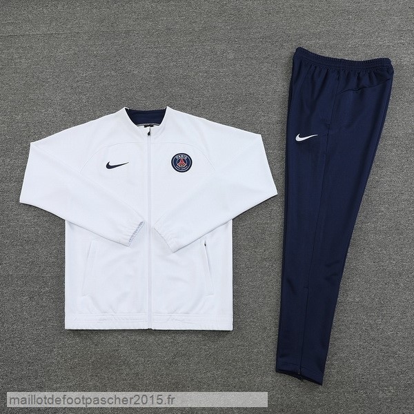 Maillot Foot Achat Ensemble Complet Ensemble longue fermeture éclair vêtements De Sport Paris Saint Germain 2022 2023 Blanc Bleu