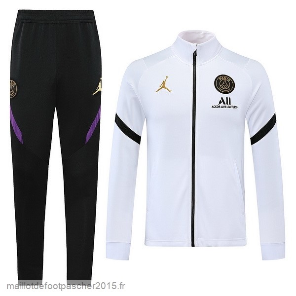 Maillot Foot Achat Ensemble Complet Ensemble longue fermeture éclair vêtements De Sport Paris Saint Germain 2022 2023 Blanc Noir