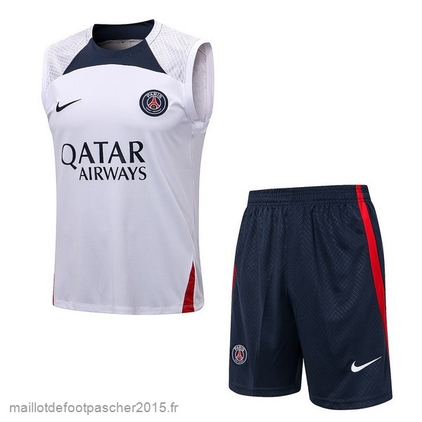 Maillot Foot Achat Entrainement Sans Manches Ensemble Complet Paris Saint Germain 2022 2023 Blanc Bleu