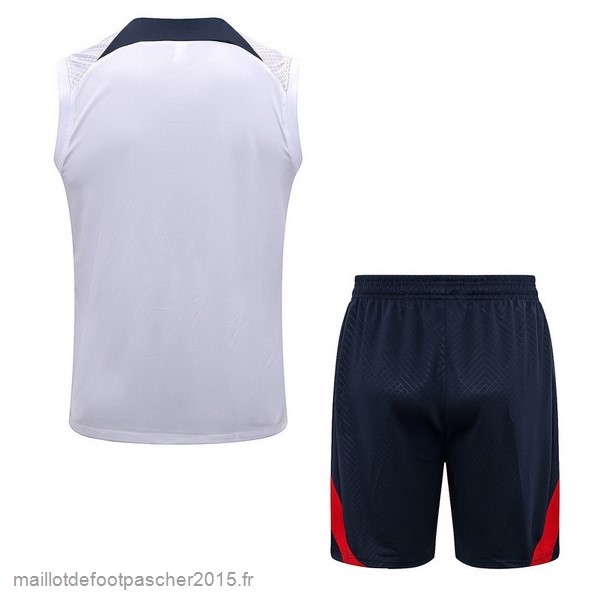 Maillot Foot Achat Entrainement Sans Manches Ensemble Complet Paris Saint Germain 2022 2023 Blanc Bleu