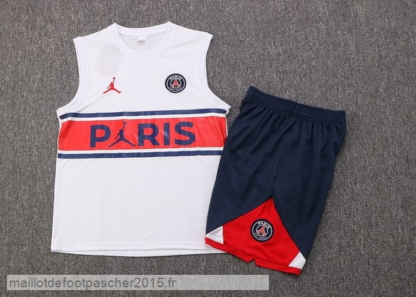 Maillot Foot Achat Entrainement Sans Manches Ensemble Complet Paris Saint Germain 2022 2023 Blanc I Rouge Bleu