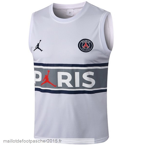 Maillot Foot Achat Entrainement Sans Manches Paris Saint Germain 2022 2023 Blanc Gris