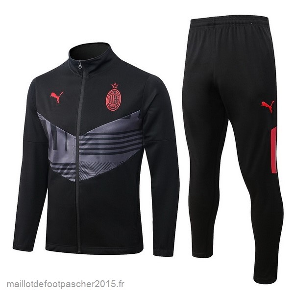 Maillot Foot Achat Ensemble Complet Ensemble longue fermeture éclair vêtements De Sport AC Milan 2022 2023 Noir Gris