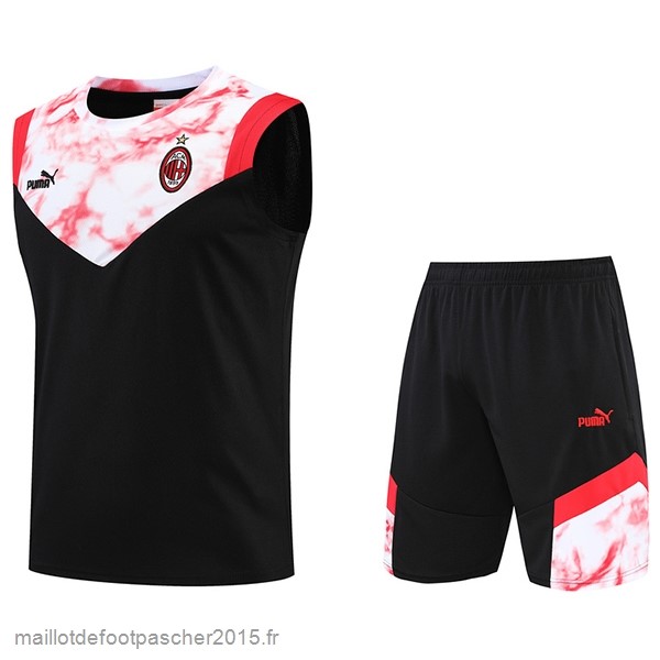 Maillot Foot Achat Entrainement Sans Manches Ensemble Complet AC Milan 2022 2023 Noir Rouge