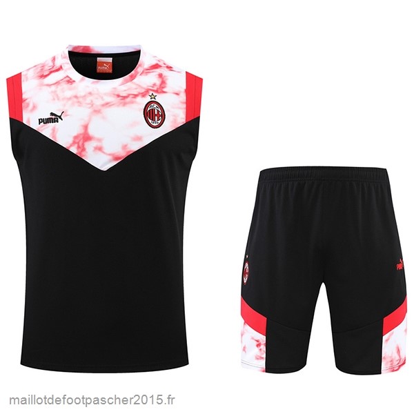 Maillot Foot Achat Entrainement Sans Manches Ensemble Complet AC Milan 2022 2023 Noir Rouge