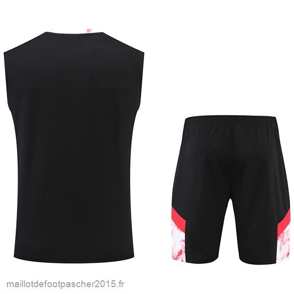 Maillot Foot Achat Entrainement Sans Manches Ensemble Complet AC Milan 2022 2023 Noir Rouge