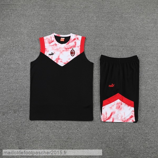 Maillot Foot Achat Entrainement Sans Manches Ensemble Complet AC Milan 2022 2023 Noir Rouge