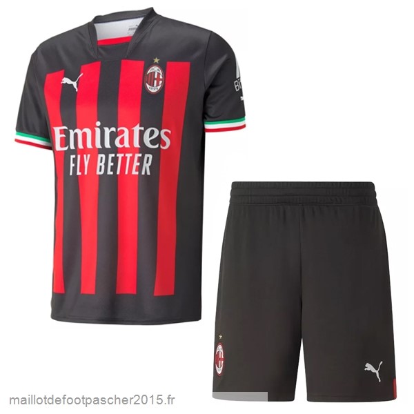 Maillot Foot Achat Domicile Conjunto De Enfant AC Milan 2022 2023 Rouge Noir