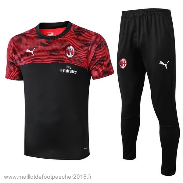 Maillot Foot Achat Entrainement Conjunto Completo AC Milan 2019 2020 Noir Rouge Blanc