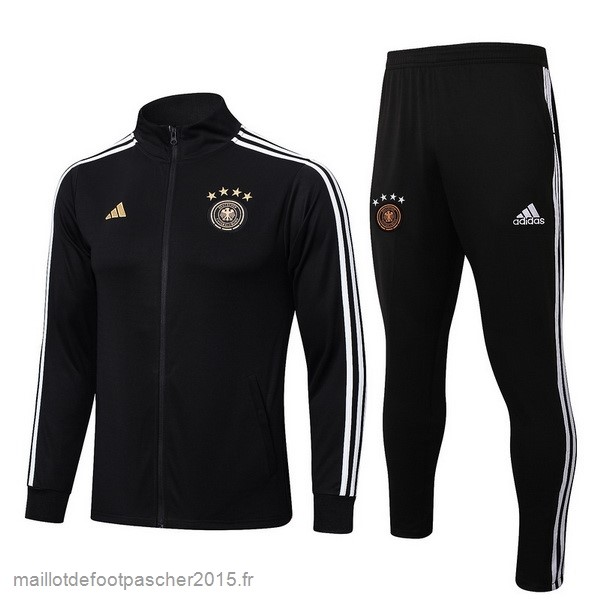 Maillot Foot Achat Ensemble Complet Ensemble longue fermeture éclair vêtements De Sport Allemagne 2022 Noir Blanc