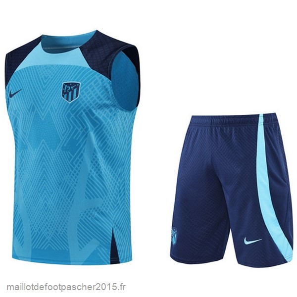 Maillot Foot Achat Entrainement Sans Manches Ensemble Complet Atlético Madrid 2022 2023 Bleu
