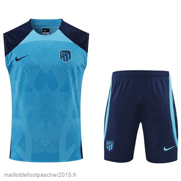 Maillot Foot Achat Entrainement Sans Manches Ensemble Complet Atlético Madrid 2022 2023 Bleu