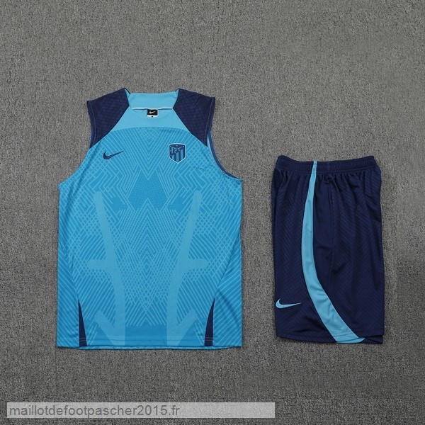 Maillot Foot Achat Entrainement Sans Manches Ensemble Complet Atlético Madrid 2022 2023 Bleu