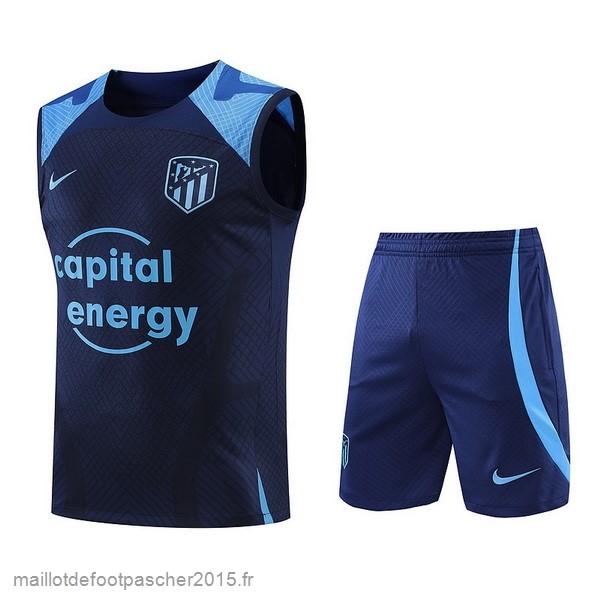 Maillot Foot Achat Entrainement Sans Manches Ensemble Complet Atlético Madrid 2022 2023 Bleu Marine