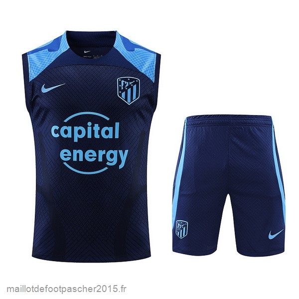 Maillot Foot Achat Entrainement Sans Manches Ensemble Complet Atlético Madrid 2022 2023 Bleu