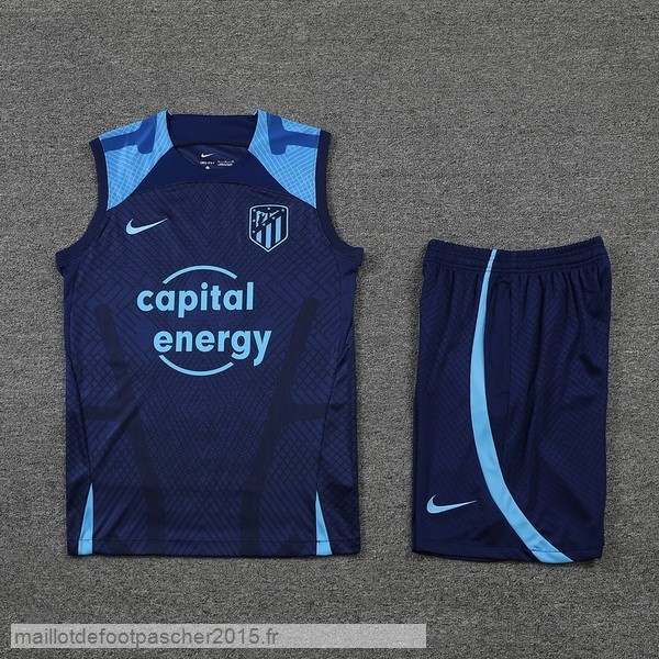 Maillot Foot Achat Entrainement Sans Manches Ensemble Complet Atlético Madrid 2022 2023 Bleu