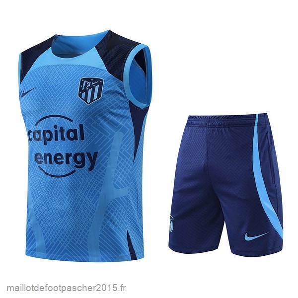 Maillot Foot Achat Entrainement Sans Manches Ensemble Complet Atlético Madrid 2022 2023 I Bleu