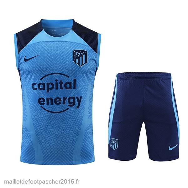 Maillot Foot Achat Entrainement Sans Manches Ensemble Complet Atlético Madrid 2022 2023 I Bleu