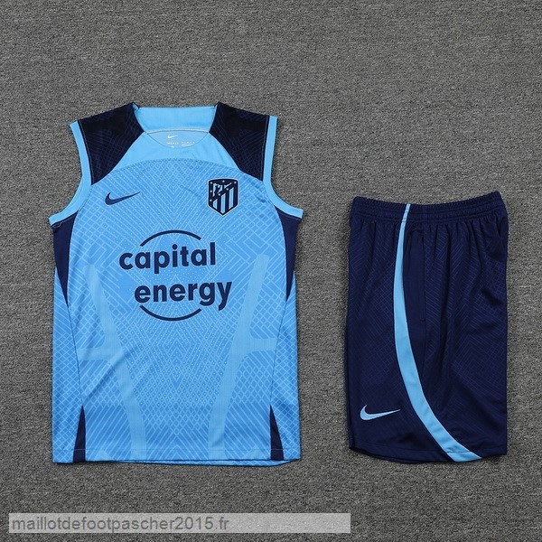 Maillot Foot Achat Entrainement Sans Manches Ensemble Complet Atlético Madrid 2022 2023 I Bleu