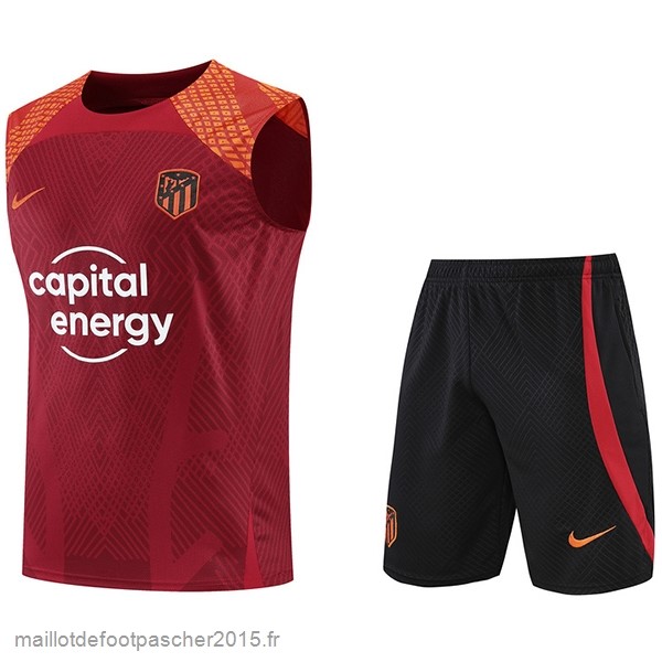 Maillot Foot Achat Entrainement Sans Manches Ensemble Complet Atlético Madrid 2022 2023 Rouge Noir