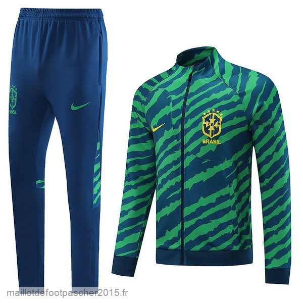Maillot Foot Achat Ensemble Complet Ensemble longue fermeture éclair vêtements De Sport Brésil 2022 Vert