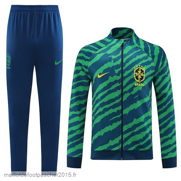 Maillot Foot Achat Ensemble Complet Ensemble longue fermeture éclair vêtements De Sport Brésil 2022 Vert