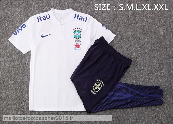 Maillot Foot Achat Ensemble Complet Polo Brésil 2022 Blanc I Noir