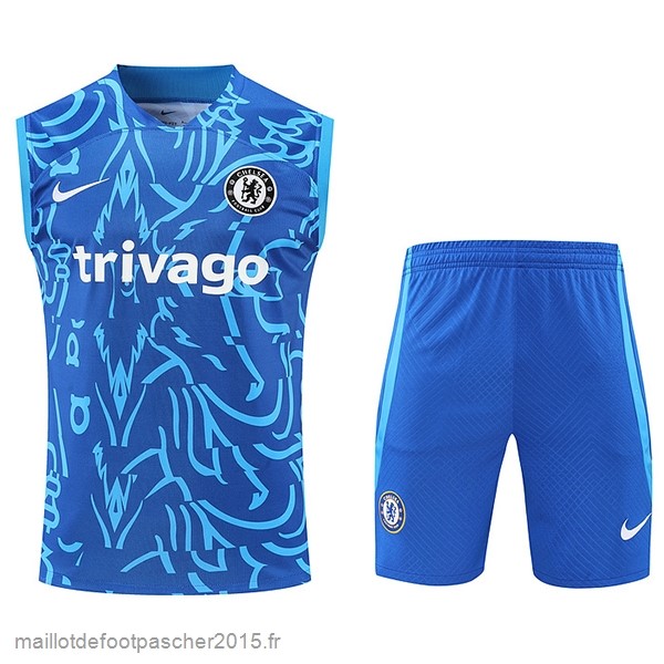Maillot Foot Achat Entrainement Sans Manches Ensemble Complet Chelsea 2022 2023 Bleu