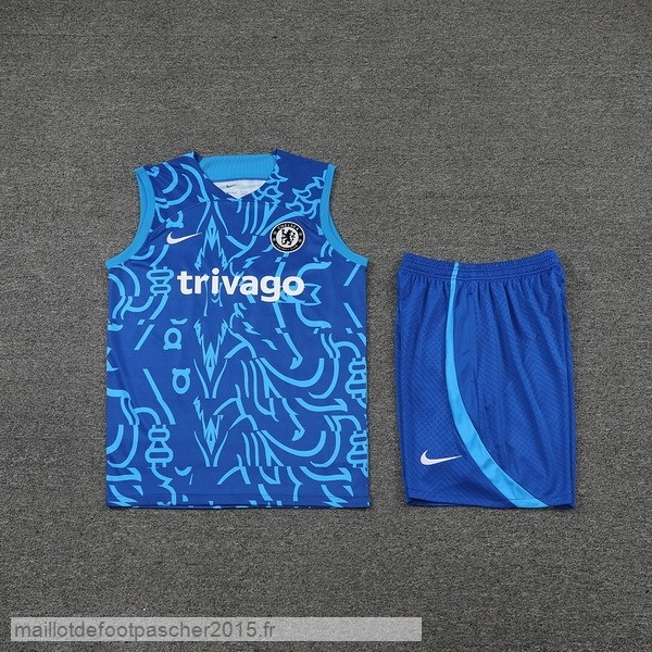 Maillot Foot Achat Entrainement Sans Manches Ensemble Complet Chelsea 2022 2023 Bleu