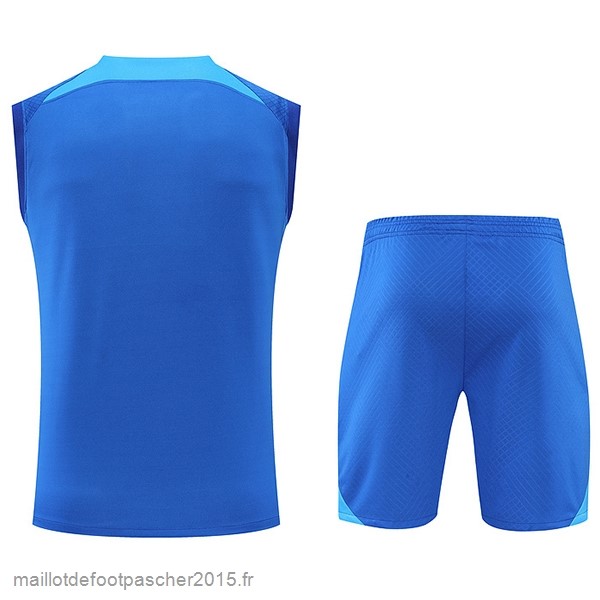Maillot Foot Achat Entrainement Sans Manches Ensemble Complet Chelsea 2022 2023 Bleu Blanc