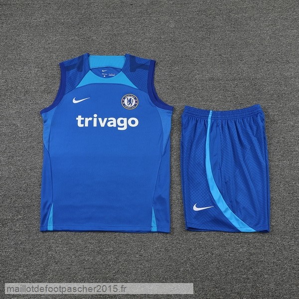 Maillot Foot Achat Entrainement Sans Manches Ensemble Complet Chelsea 2022 2023 Bleu Blanc