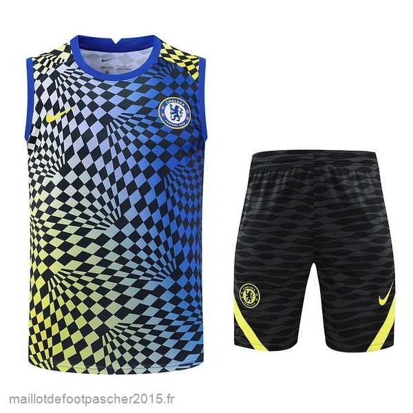 Maillot Foot Achat Entrainement Sans Manches Ensemble Complet Chelsea 2022 2023 Bleu Jaune