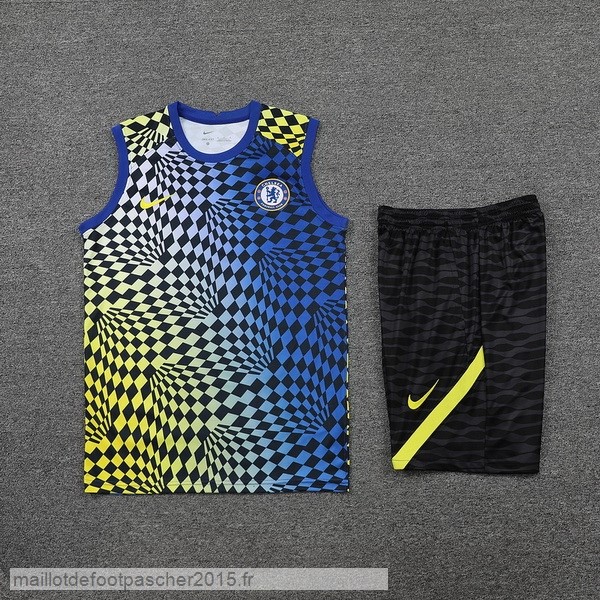 Maillot Foot Achat Entrainement Sans Manches Ensemble Complet Chelsea 2022 2023 Bleu Jaune