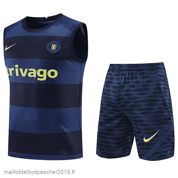 Maillot Foot Achat Entrainement Sans Manches Ensemble Complet Chelsea 2022 2023 Bleu Marine