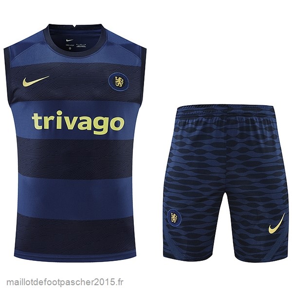 Maillot Foot Achat Entrainement Sans Manches Ensemble Complet Chelsea 2022 2023 Bleu