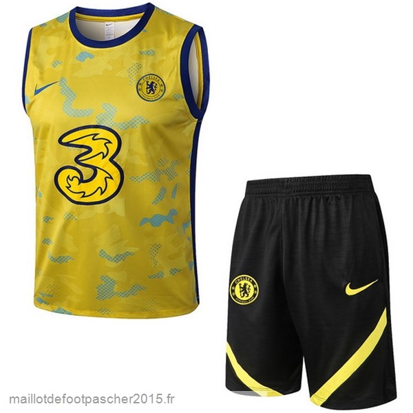 Maillot Foot Achat Entrainement Sans Manches Ensemble Complet Chelsea 2022 2023 Jaune Noir