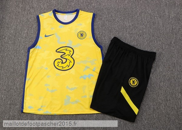 Maillot Foot Achat Entrainement Sans Manches Ensemble Complet Chelsea 2022 2023 Jaune Noir
