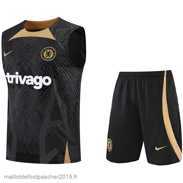 Maillot Foot Achat Entrainement Sans Manches Ensemble Complet Chelsea 2022 2023 Noir I Jaune