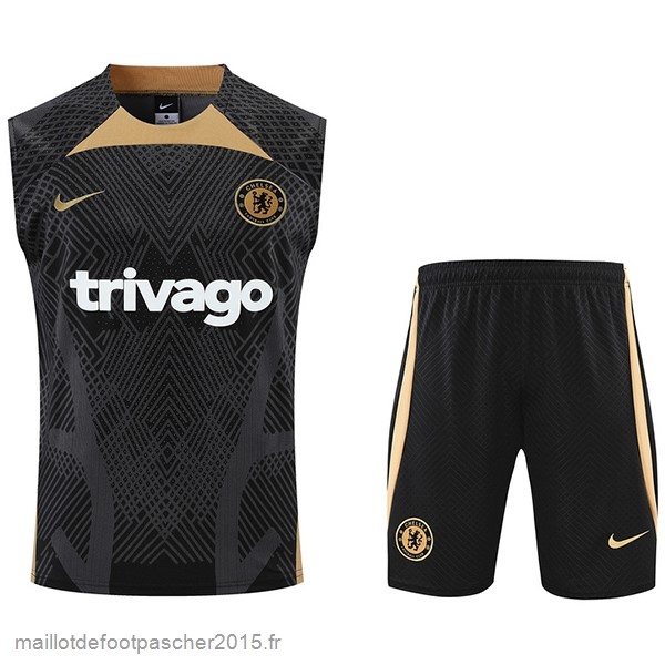 Maillot Foot Achat Entrainement Sans Manches Ensemble Complet Chelsea 2022 2023 Noir I Jaune