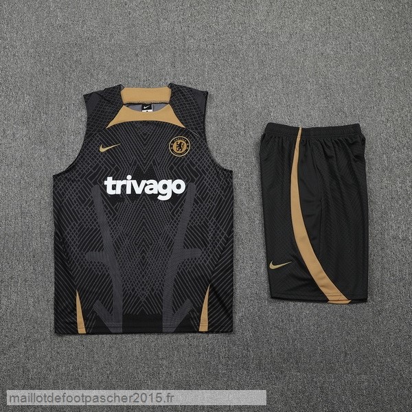 Maillot Foot Achat Entrainement Sans Manches Ensemble Complet Chelsea 2022 2023 Noir I Jaune